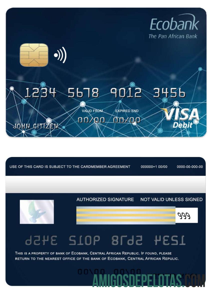 Cartão Visa do Banco Ecobank da República Centro-Africana amostra